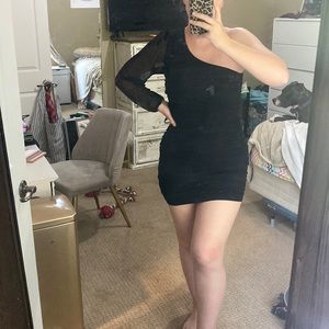 one shoulder black mini dress